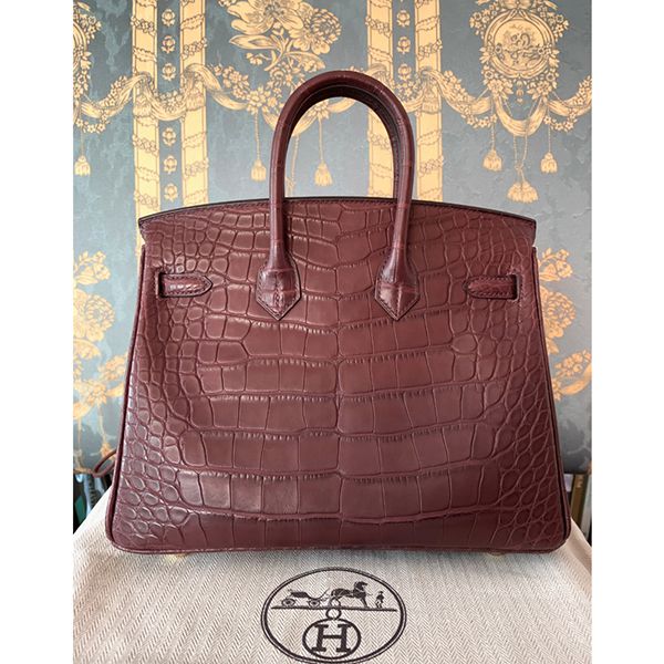 エルメス バーキン25 アリゲーターマットコピー ボルドー x ゴールド金具